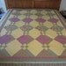 Banjo Waltz Quilt Top 73 x 85 yellow, purple, green, tan