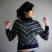 70s sweater: Chevron knit stripes, batwing, turtle neck, navy blue, small size, mexican vintage.
