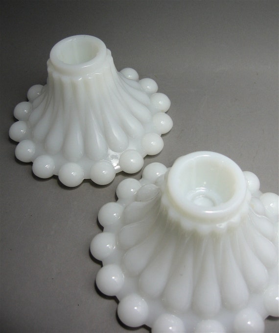 Vintage White Milk Glass Candle Holders Pair