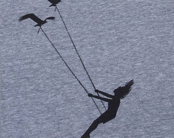 Womens flying bird swing- scoop track t shirt american apparel- heather gray- available in S, M, L , XL WorldWide Shipping