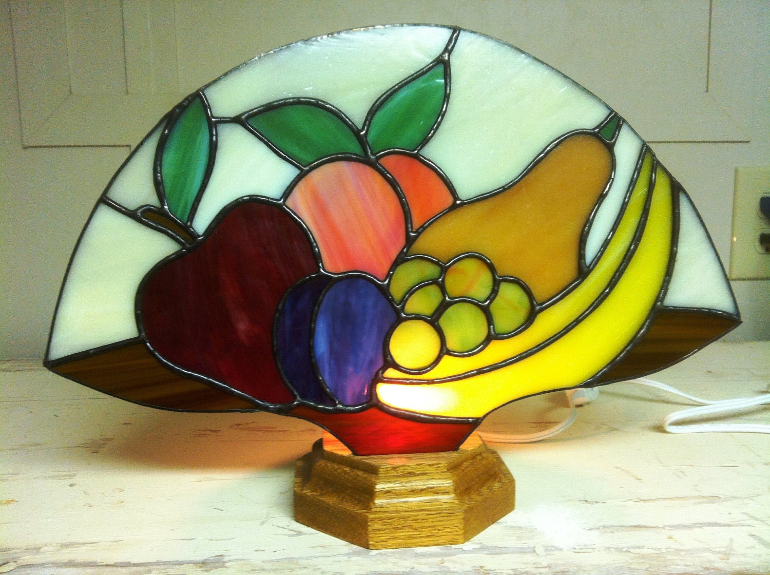 Large Stained Glass Fruit Fan Light