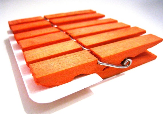 Medium Clothespins Frizzy Orange . 6 pcs . Medium 2.37 inch . Wooden Pegs Il_570xn