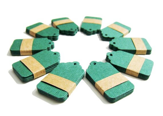 50 small Kraft Tags Die Cut - Gift Tags, Price Tags, Set of 50 Price Tags - Green - 1,57 x 1 inch (4 cm x 2,5 cm) Il_570xn