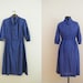 Vintage 1980s Polka Dot Dress / Blue and White / 1980s Does 1940s