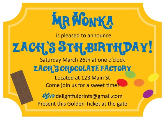 items similar to willy wonka golden ticket inspired birthday invitation