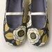 Women's Slippers - Mary-Jane House Slippers in Vintage Yellow and Grey Floral
