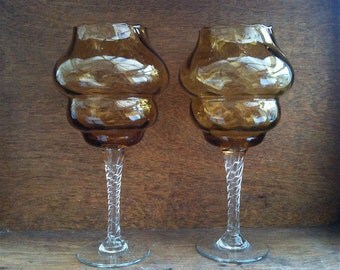 Vintage English Amber Honey Coloured Drinking Glasses circa 1960-70's / English Shop