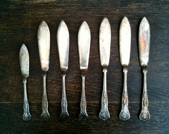 Vintage English Silver Plated Fish Knifes Set cutlery silverware flatware circa 1910-20's / English Shop