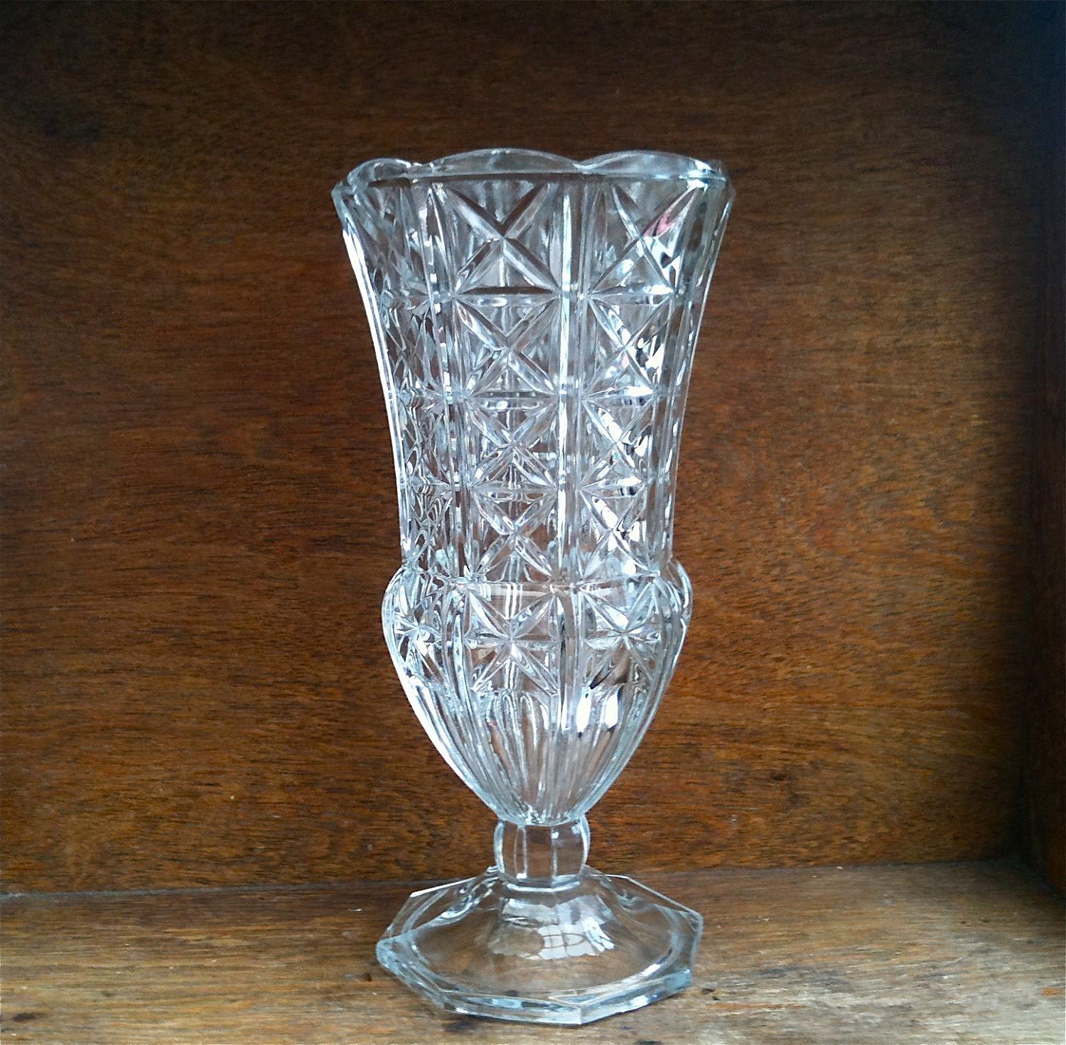 Vintage English Large Lead Crystal Glass Vase circa