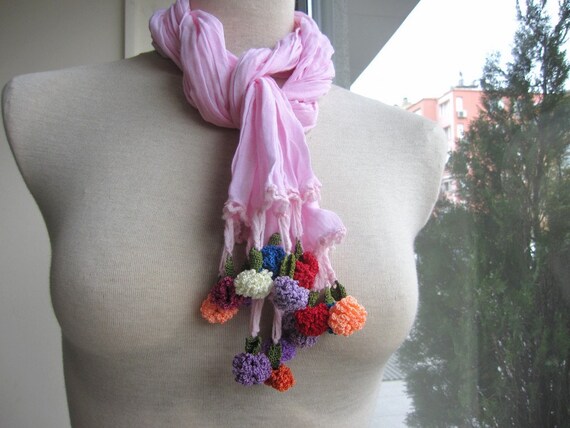 pink shabby chic women's scarves Turkish Scarf by nurdanceyiz