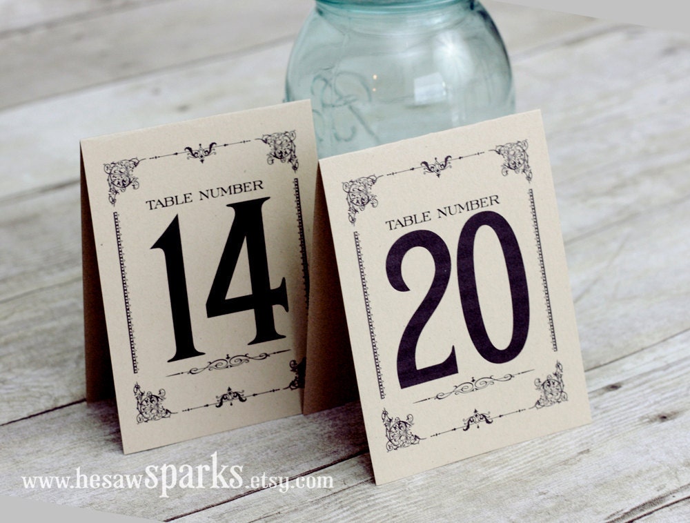 1 20 vintage table numbers printable tent style