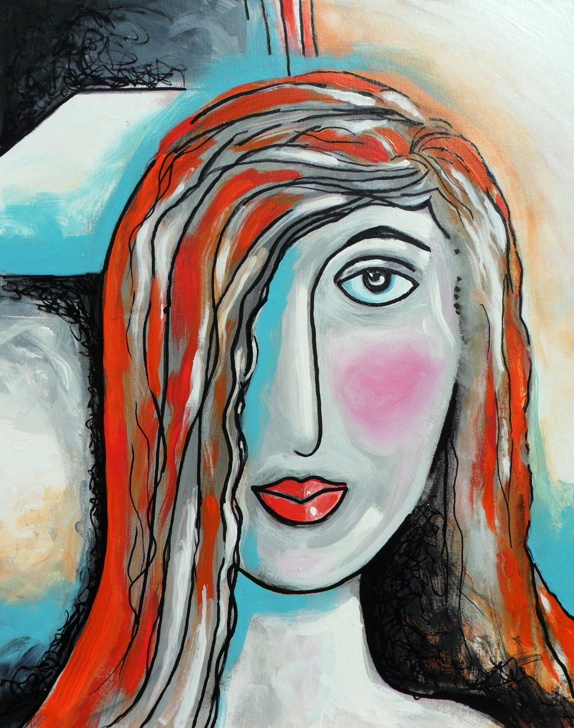 Portrait Abstract  Art Woman  Original painting 