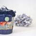 eco bracelet - blue wrist cuff - floral - green accents - blue lace - white textured brooch