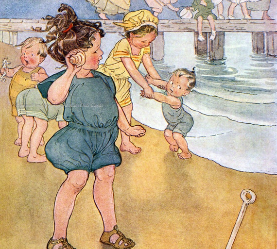 Kids at the Beach Seashore Greeting Card - Repro Ruth Mary Hallock