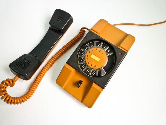 Vintage 80s Rotary Phone Mustard Caramel Dial Telephone