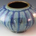 Blue Vase With Trailed Glaze Moving Down The Side