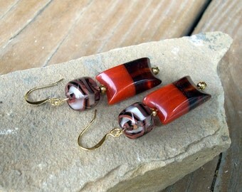 Unique Earrings Orange Vintage Beads