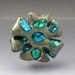 Lampwork glass bead lentil glass focal bead Aqua Teal Sea Rocks Anne Londez SRA OOAK