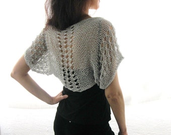 COTTON SHRUG ....Elegant Hand Knitted Summer Shrug in Light Gray