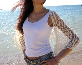 IVORY COTTON SHRUG ....Elegant Hand Knitted Summer Shrug
