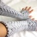 GRAY LONG Fingerless Gloves with a cable pattern