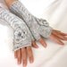 LIGHT GRAY LONG Fingerless Gloves with a flower