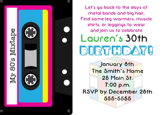 photo wedding invitations sets 80's Theme Invitation Birthday 30th Party