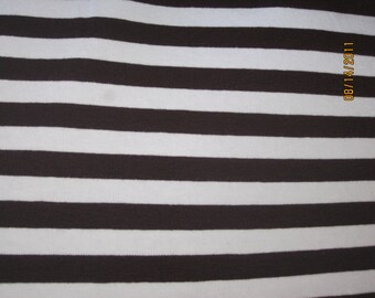 Dark Chocolate Brown & White 3/8" Cotton Lycra STripe Knit Fabric