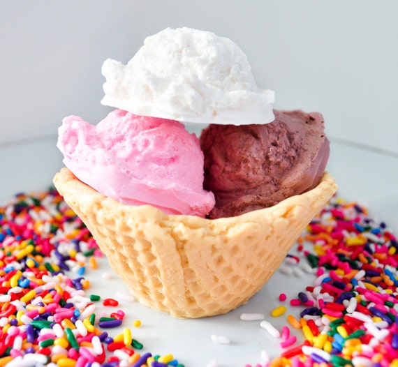 Ice Cream Soap Waffle Bowl Sundae  - Neapolitan Ice Cream - Strawberry, Vanilla and Chocolate - Cute Soap Vegan Soap