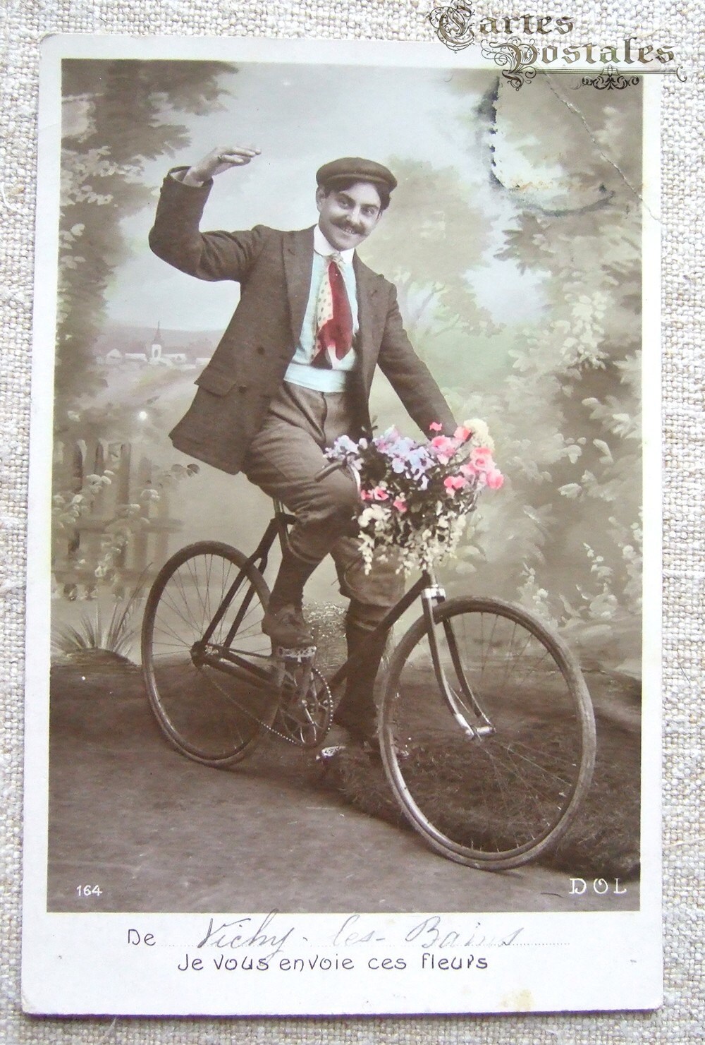 Man on a Bicycle Vintage French Postcard
