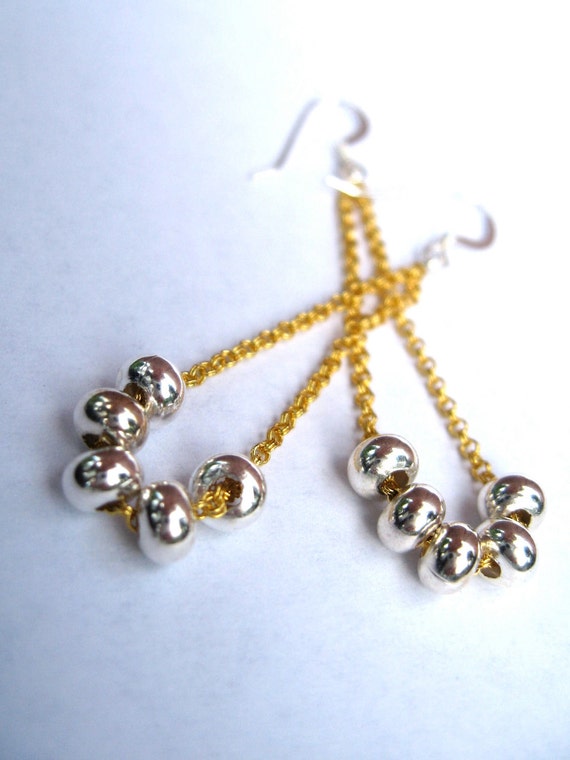 Items similar to Silver and Gold dangle Earrings, Silver beads and gold ...