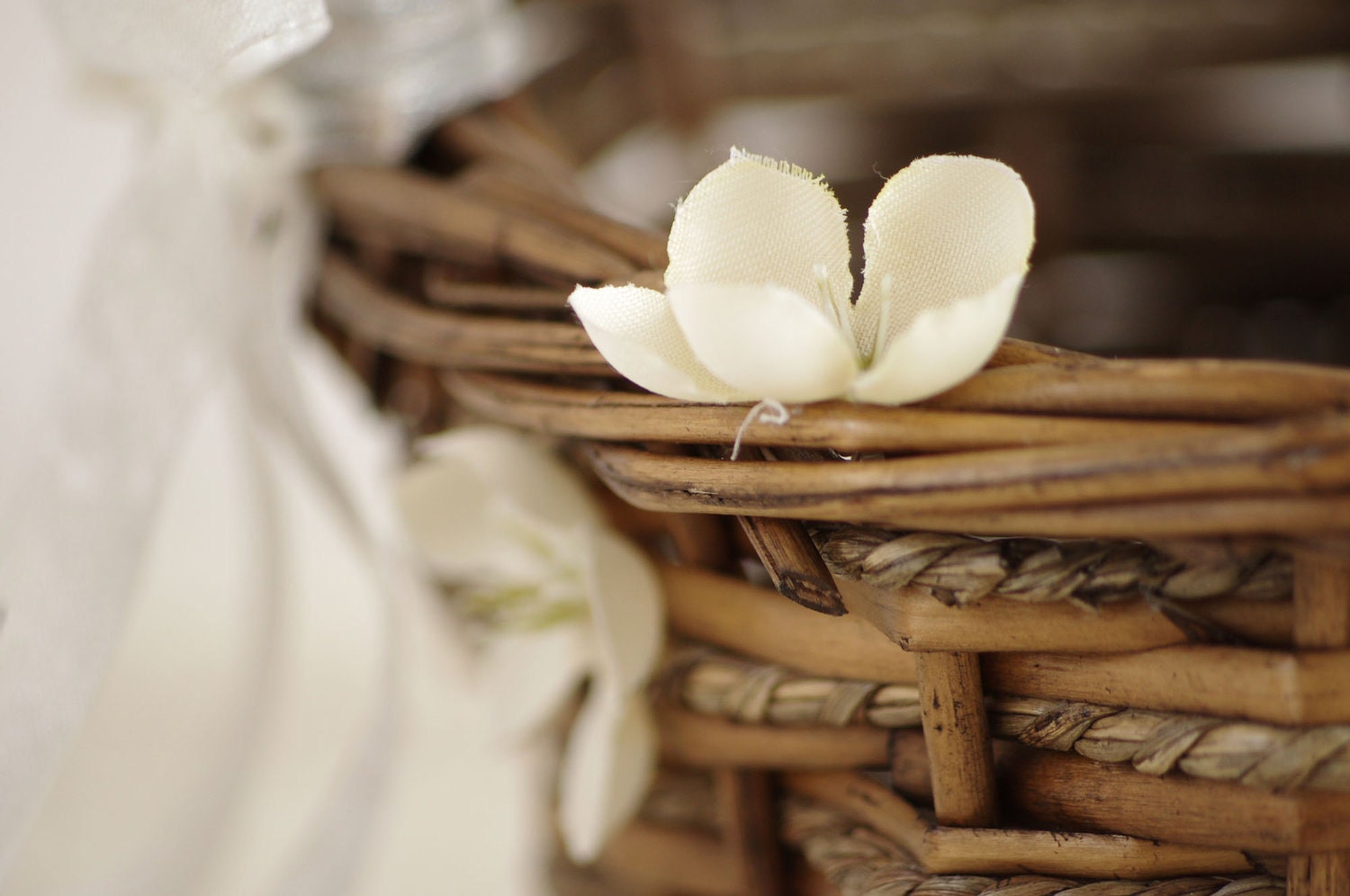 Flower Girl Basket with ivory flower details Rustic and