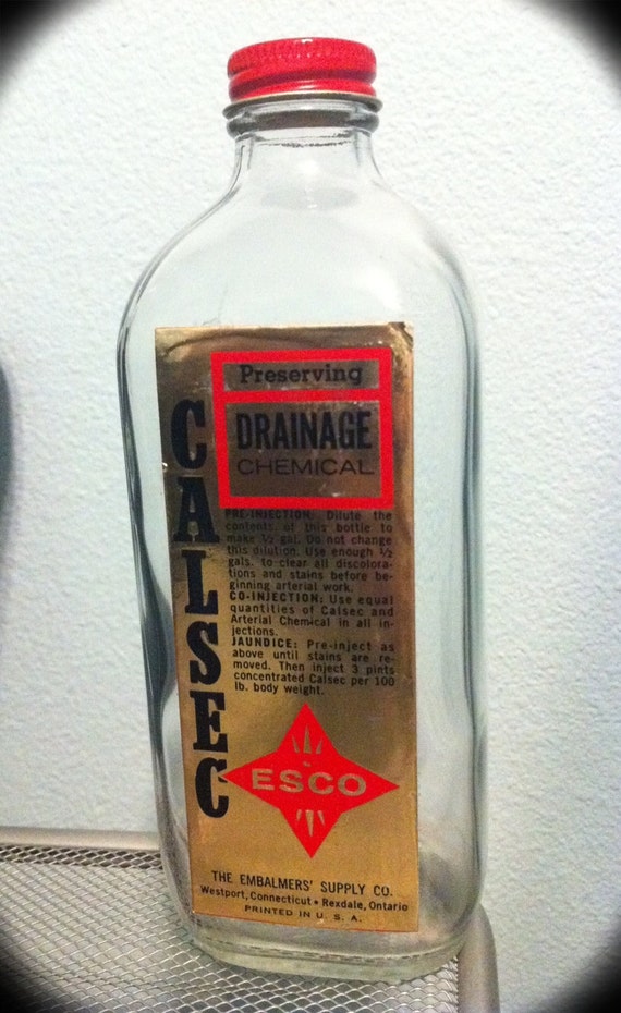 Vintage Calsec embalming fluid bottle
