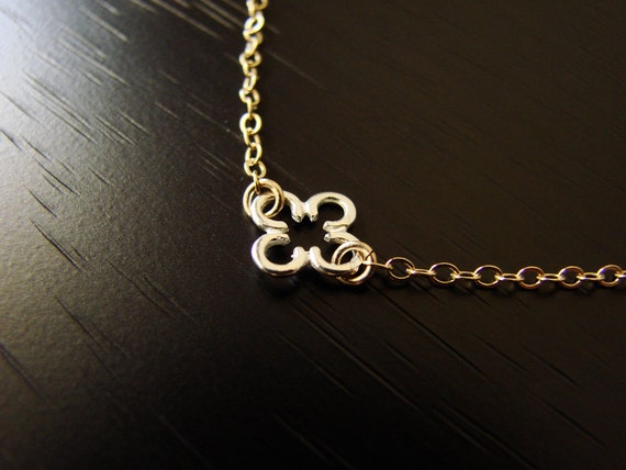 Cute Tiny Silver Flower Necklace in Gold Filled by Popsicledrum