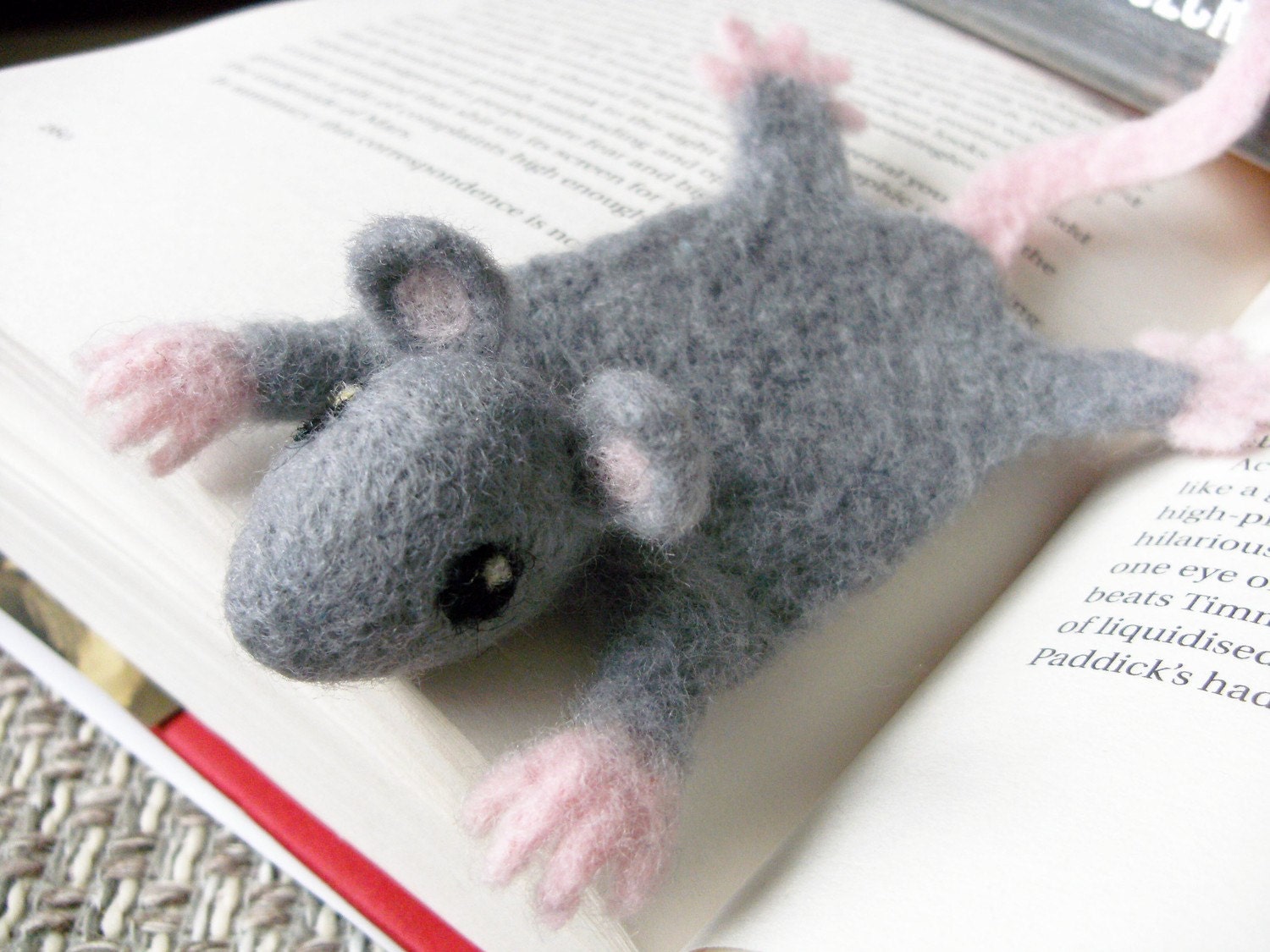 Needle felted squashed mouse bookmark by FeltTree on Etsy