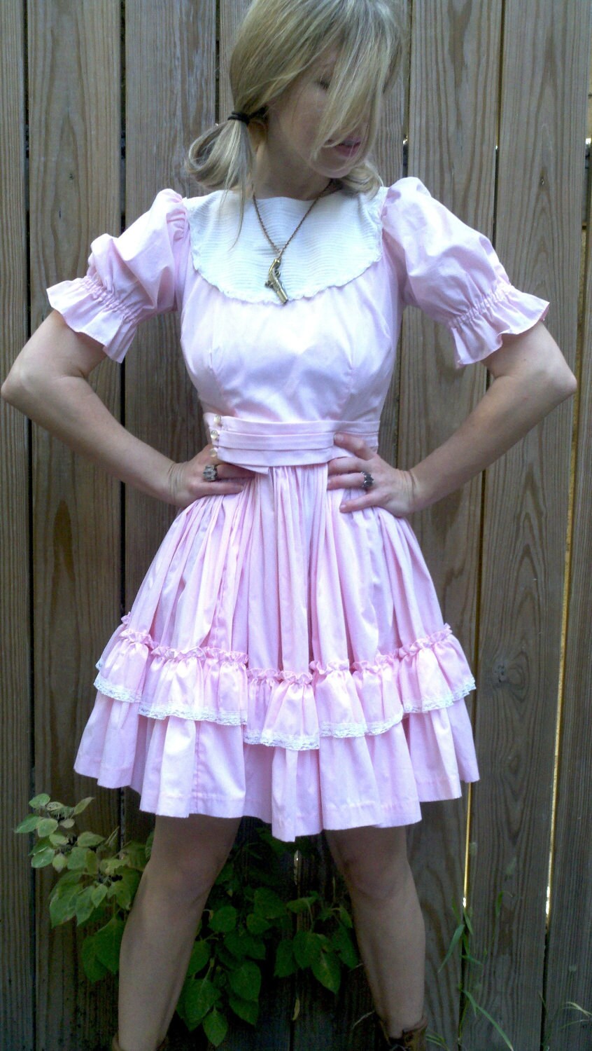 Vintage Square Dance Dress Babydoll Pink Lolita Bib Dress
