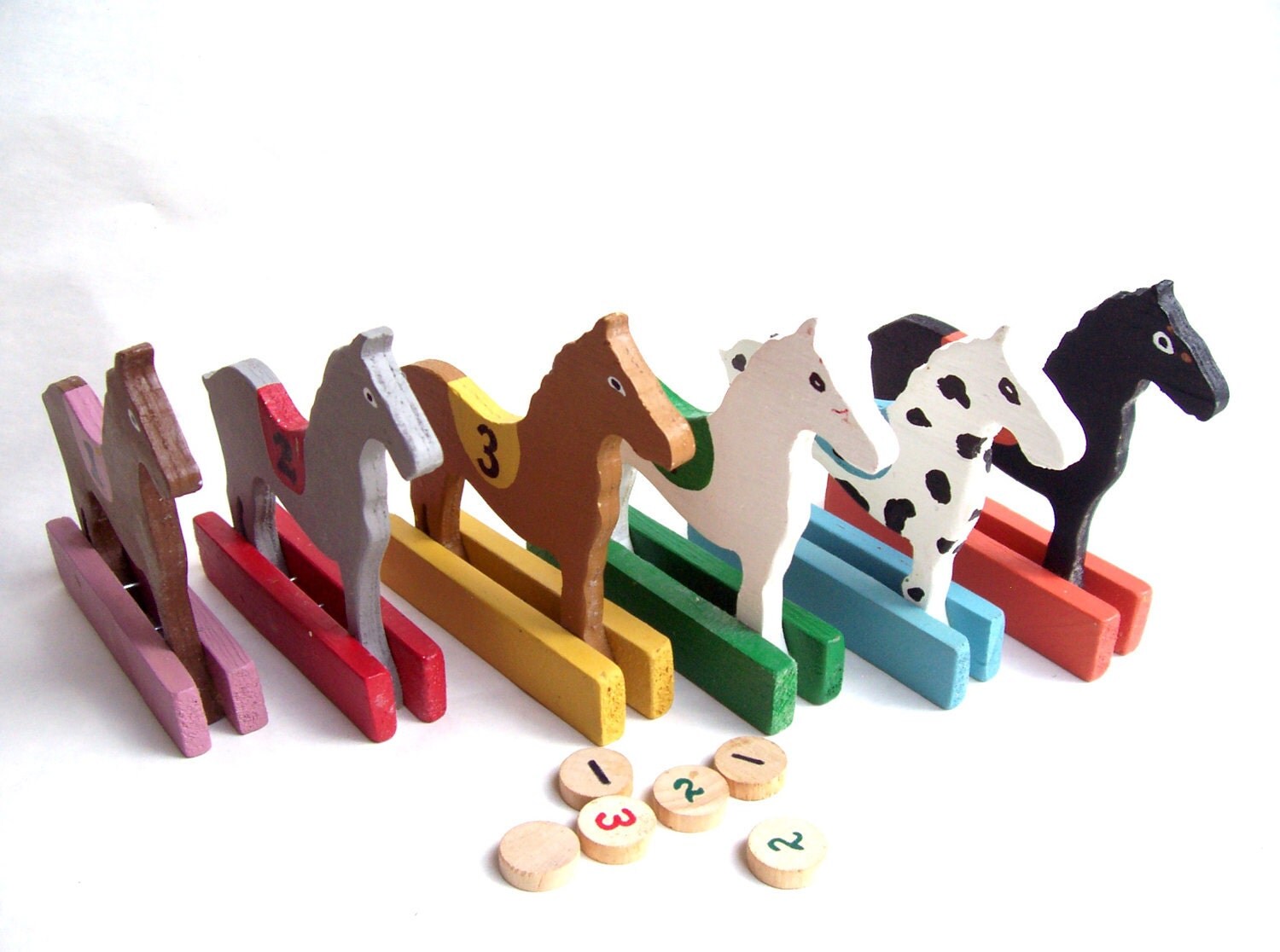 Vintage Horse Race Game Solid Wood Numbers 1 thru 6 Horses