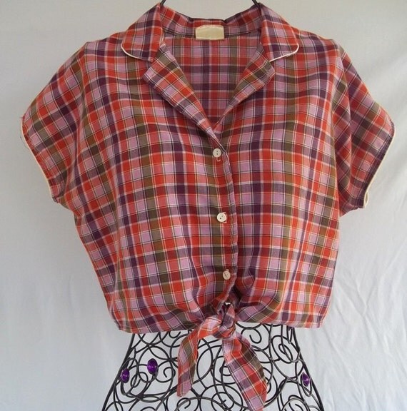 Cute Plaid Button Up Crop Top by saltwatertiffy on Etsy