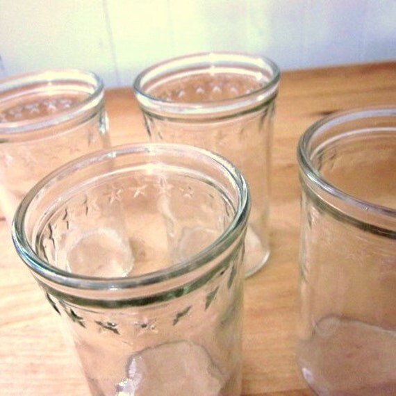 Set of 4 Vintage Jelly Jar Juice Glasses with Tiny Stars