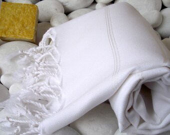 High Quality Hand Woven Turkish Cotton Bath,Beach,Pool,Spa,Yoga,Travel Towel or Sarong-White Stripes on White