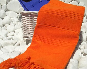 High Quality Hand Woven Turkish Cotton Thick Soft Bath,Beach,Pool,Spa,Yoga Towel or Sarong-Orange-Red Stripes