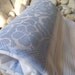 Soft,Best Quality Hand-Woven Turkish Cotton Bath Towel or Sarong-Pale Blue Flowers and Stripes on White