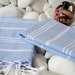 High Quality- Set of 2- Hand Woven Turkish Cotton Hand Towel,Hair Towel or Unisex Neck Warmer-White Stripes on Pale Blue