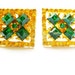 Wedding Cuff Links Vintage Emerald Green Square Rhinestone Gold Tone