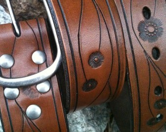 Laurel Canyon Hand-Carved Leather Belt (Antique Brown)