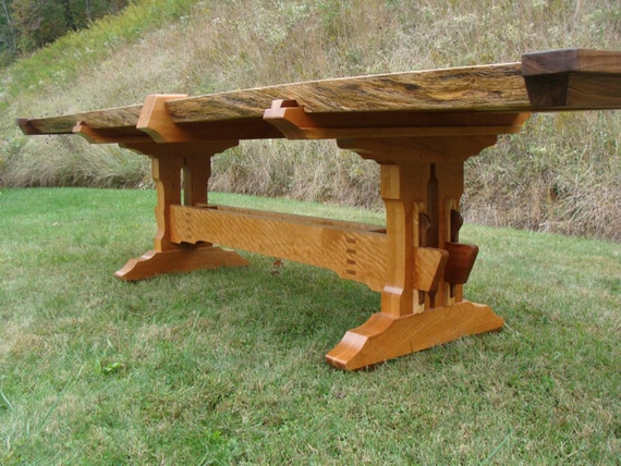 Items similar to Live Edge Slab Trestle Table on Etsy