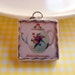 SALE Tiny Soldered Glass Art Charm Pendant - White Teapot with Pink Roses - Good Afternoon - Vintage Collage Shabby Tea Party