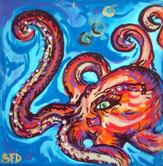 Little Octopus Painting 6 x 6 giclee print on by SaltWaterSurfArt