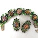 1960s Juliana DeLizza & Elster Green Cats-Eye Cabochon Bracelet and Earrings, Vintage Designer Costume Jewelry