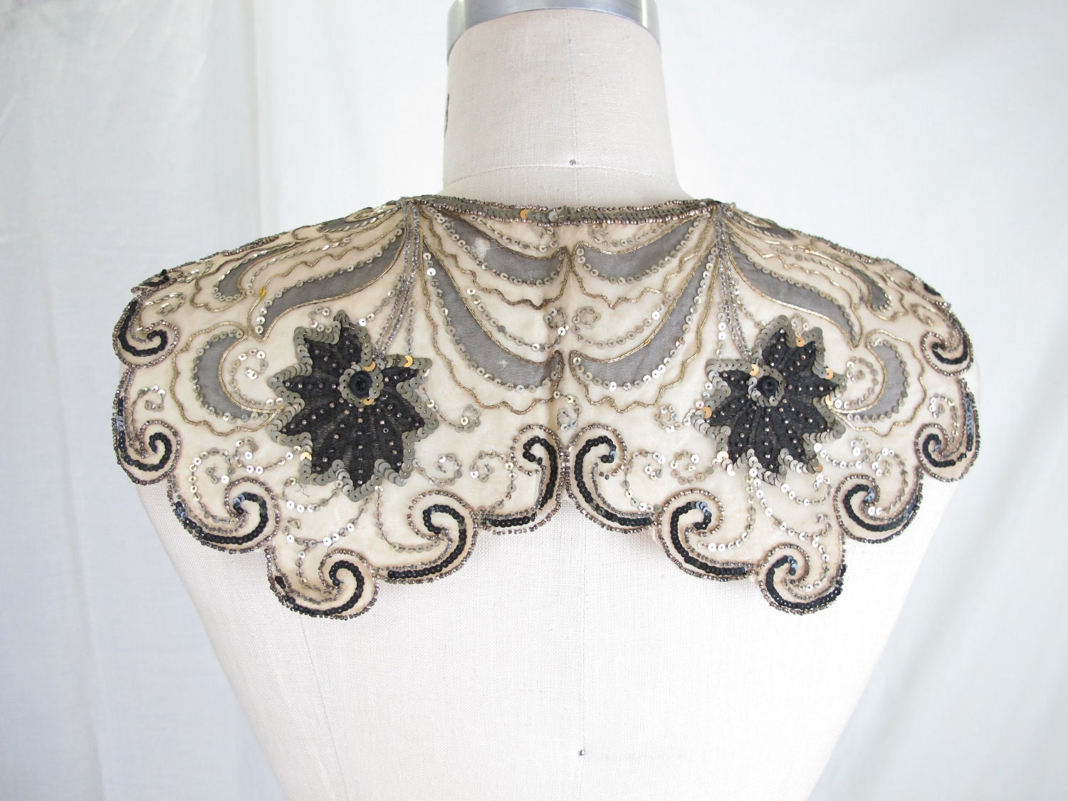 Victorian Edwardian Beaded Applique with Original Paper